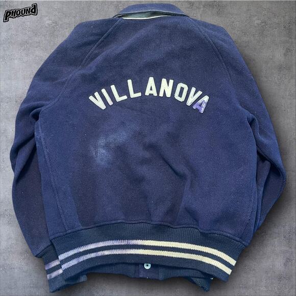 Vintage Villanova Jacket Mens Medium Blue Wool Varsity Letterman Striped 60s 70s - Picture 2 of 16